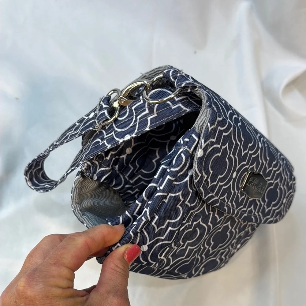 Lilly Bit by Demdaco Navy Blue Trellis Print Folding Diaper Clutch Shoulder Bag